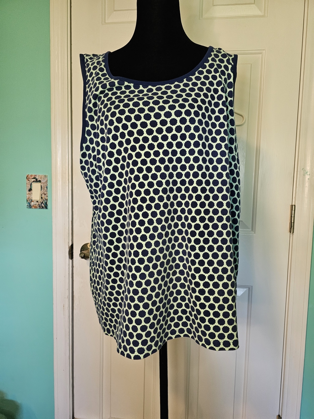 Lands' End Mint and Blue Modern Floral Print Tank Top Women's Size 1X